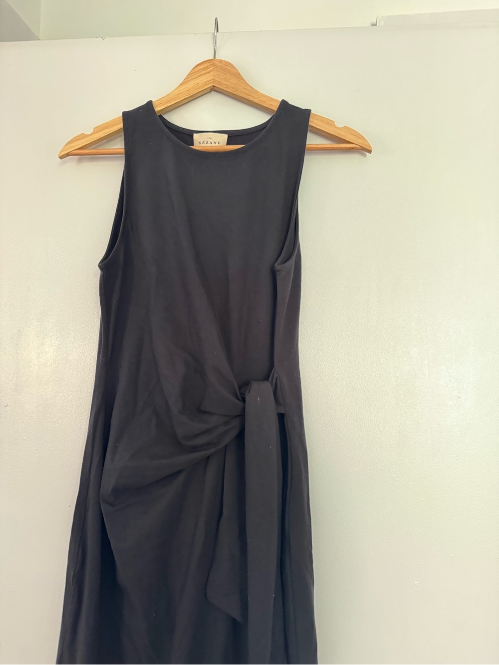 Sezane Black Sleeveless Midi Dress with Side Tie - Picture 3 of 6